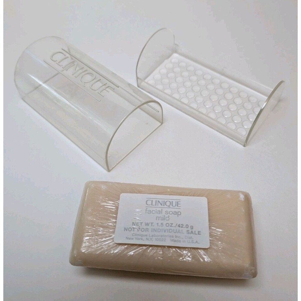 Clinique Facial Soap Mild 1.5 oz with Clear Travel Case Soap Dish Sealed - Picture 2 of 2
